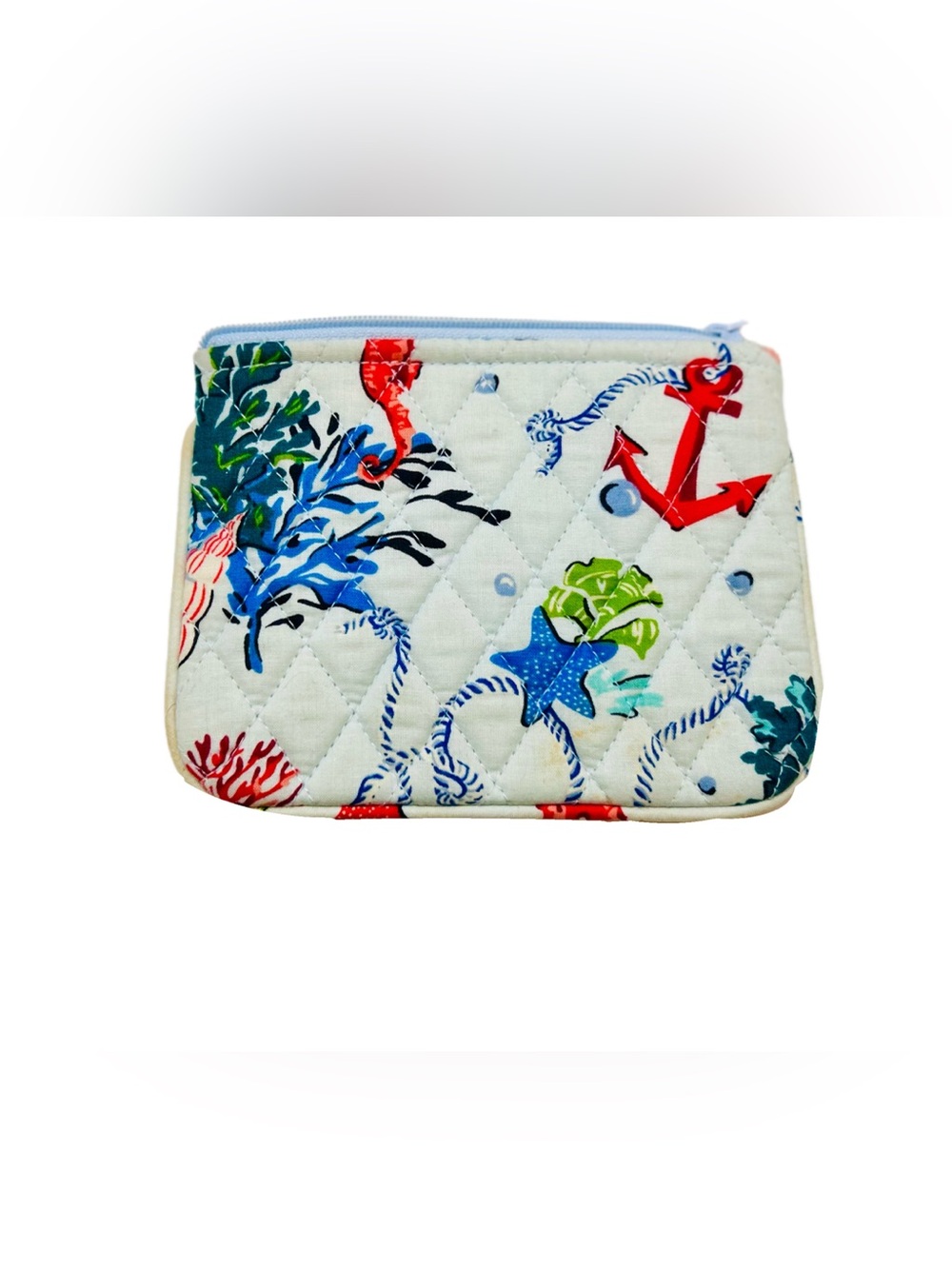 Vera Bradley “Anchors Aweigh” Quilted Zip Pouch - Ocean Botanical Print 7 x5 in - Picture 2 of 5